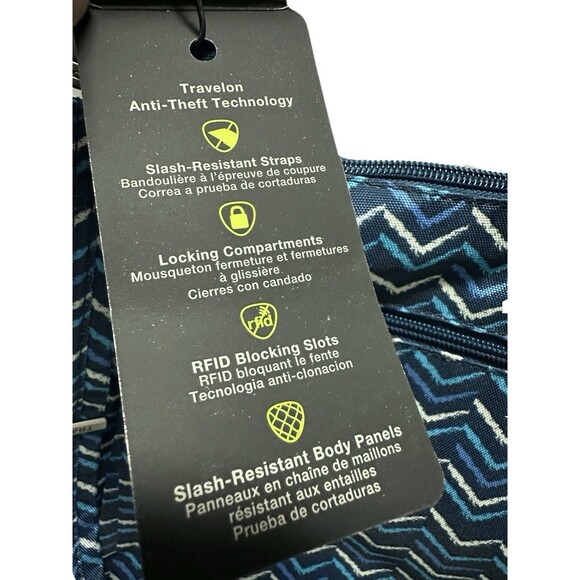 NEW Travelon Anti-Theft Classic Essential Messenger Travel Bag Blue Chevron - Picture 5 of 8